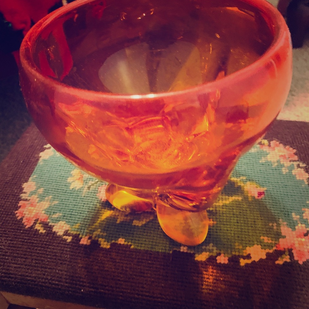 Vintage Viking Glass Pedestal Dish Orange